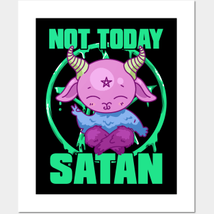 Not Today Satan Funny Halloween Kawaii Devil Goat Posters and Art